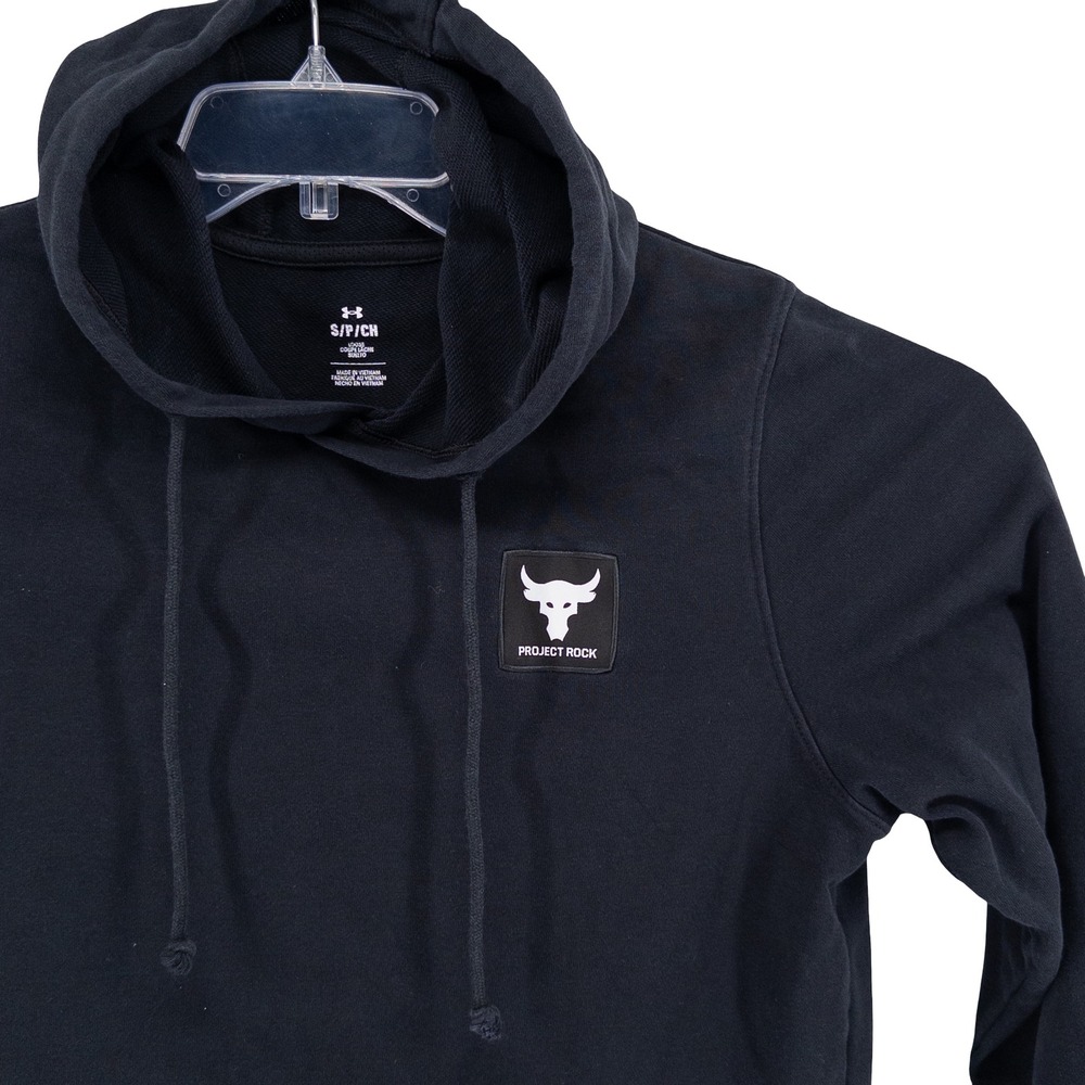 Under Armour Mens Small Project Rock Terry Long Sleeve Hoodie Black 1377428 Gym